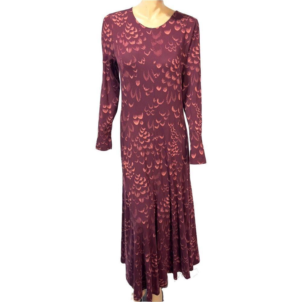 Loft Plume Godet Maxi Dress Size L Large Long Sleeve Cotton Blend NWT